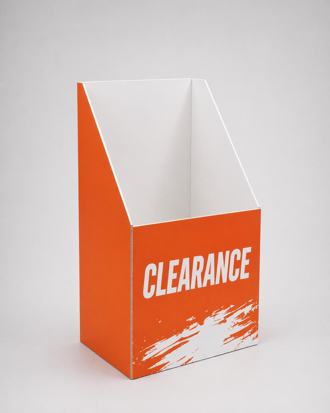 Large printed retail dump bin POS display for clearance promotions