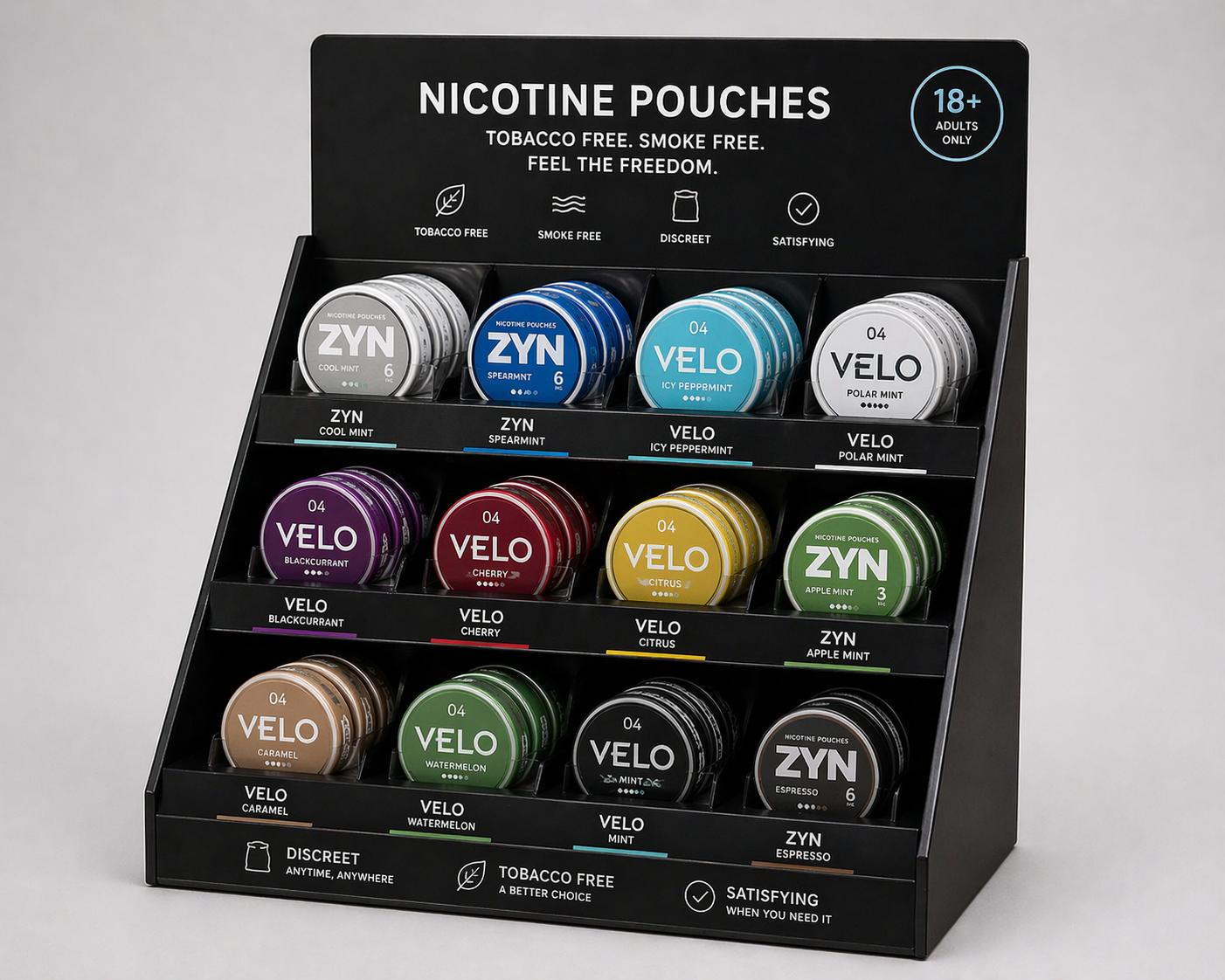 Tiered acrylic counter display stand for retail product merchandising